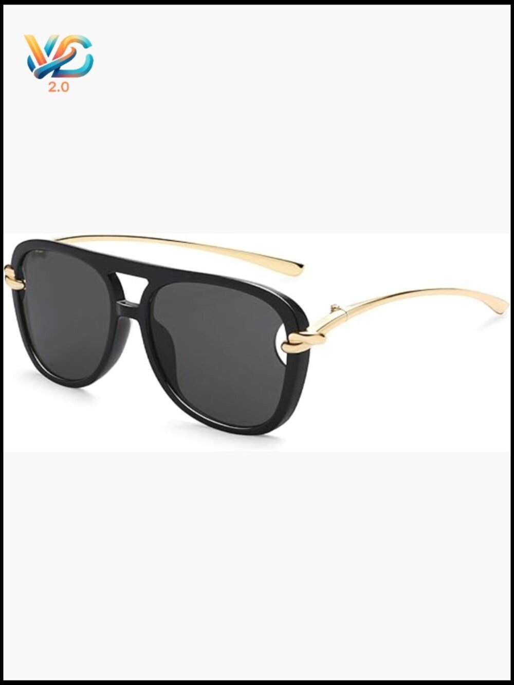 Oversized Square Aviator Sunglasses Retro 70s Style Double Bridge Metal Frame
